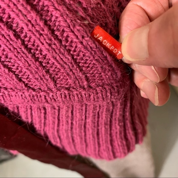 𝅺jackpot Knit Sweater Vest Wrap Berry Red Cotton Alpaca Blend Satin Belt Sz XS - Picture 9 of 11